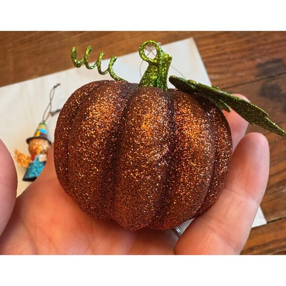 Pier One Glitter Pumpkin Ornament Tree Fall Thanksgiving Centerpiece 12”T - Picture 4 of 8